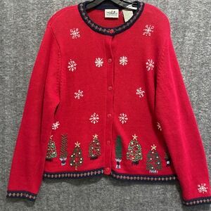 VTG Northern Reflections Cardigan Sweater XL Snowflake Christmas Tree Embroidery